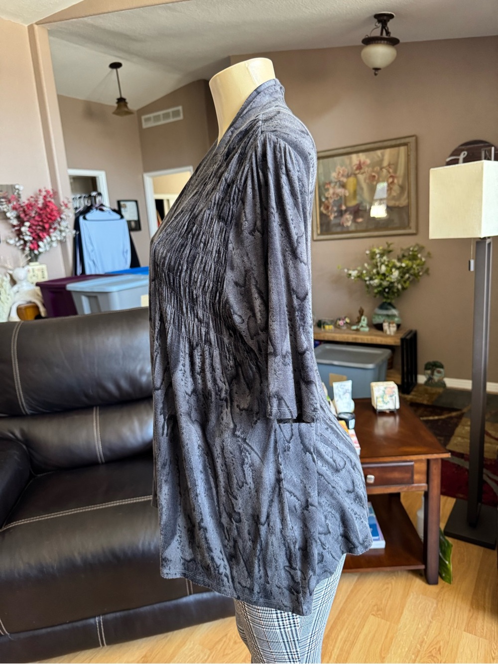 Unity World Wear Gray Marble-Effect Open Cardigan-size L - Picture 7 of 10